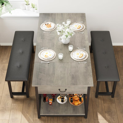 Kitchen Dining Table Set With Upholstered With Storage Drawers & Wine Rack by 17 Stories
