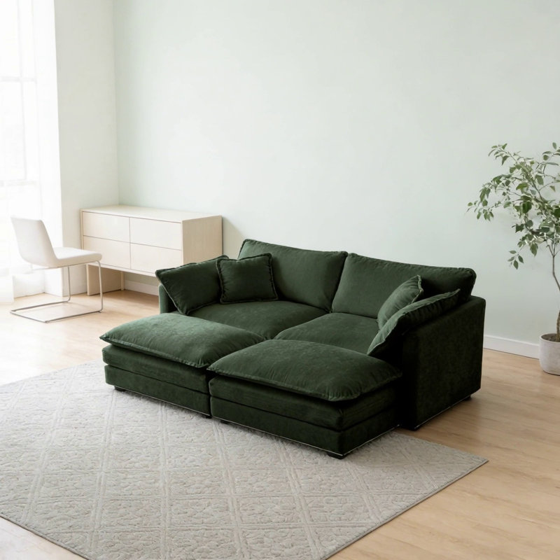 Canapé moderne en tissu pour causeuse pour le salon, canapé profond rembourré de grande taille avec coussins, chenille, Vert