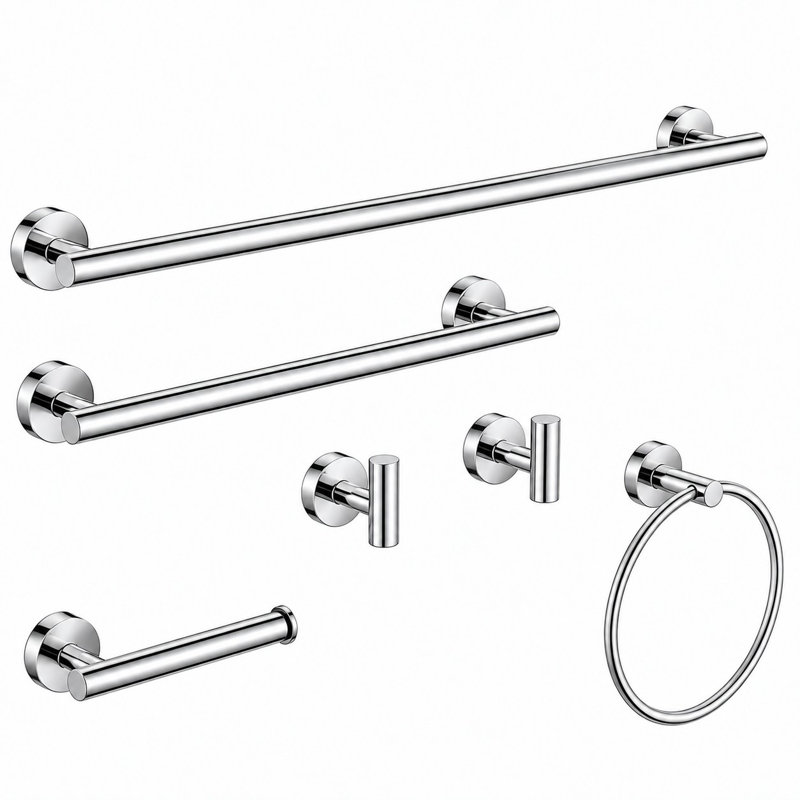 Ensemble de quincaillerie de salle de bain décorative 6 pièces Kins Chorme, Chrome poli