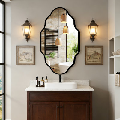 Miroir mural ovale avec cadre en aluminium, verre trempé HD, décor mosaïque, suspension verticale / horizontale, résistant aux chocs pour meuble-lavabo, salon et entrée