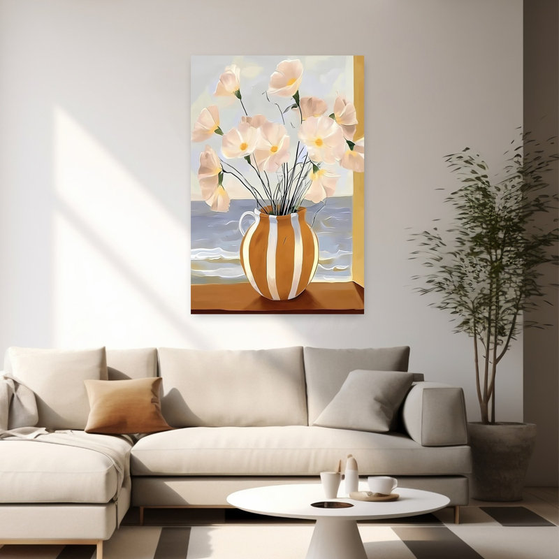 Coastal Window Blooms Modern Rustic Serene Coastal, art mural, H 60 po x l 40 po