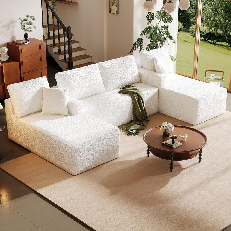 Canapé modulaire de 140 po, canapés modulaires désossés en forme de nuage, grand canapé-lit moderne en U à 7 places, canapés-lits modulaires sans assemblage avec 2 méridiennes pour le salon