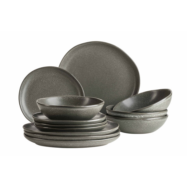 LIANYU Dinnerware Sets For 4, 12 Piece Plates And Bowls Dish Set, Stoneware