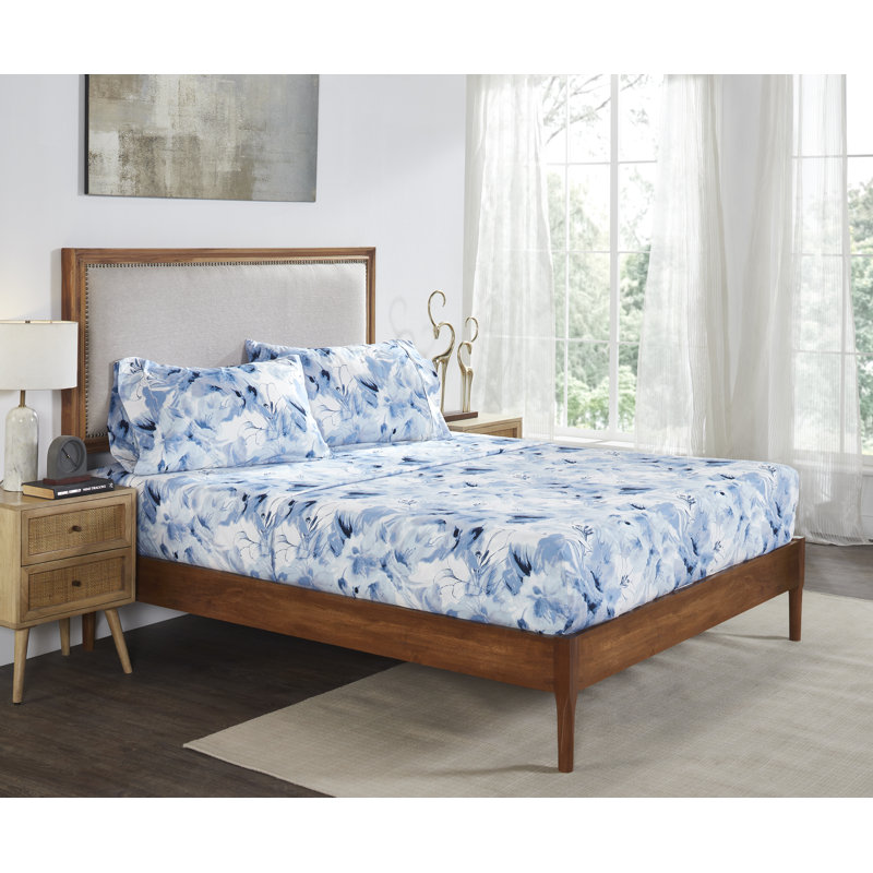4 Piece Microfiber Bed Sheet Sets, Queen Flat Sheet with 2 Pillowcases