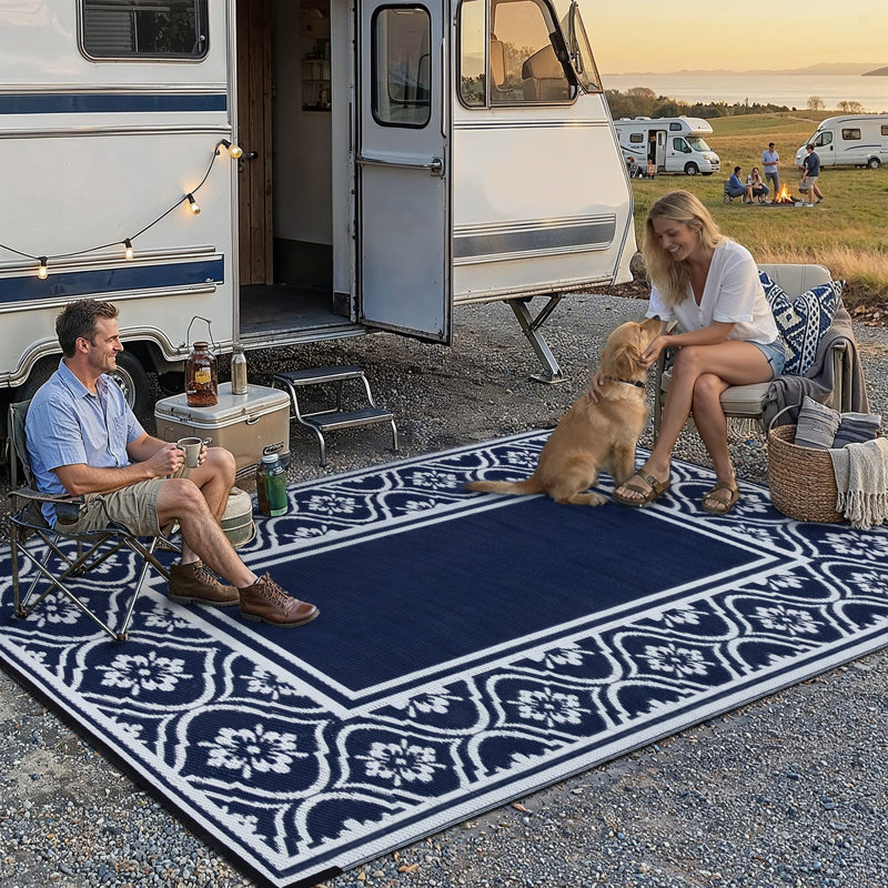 Ellie Reversible Outdoor Rug Waterproof Rug, Rectangle 6' x 9', Blue
