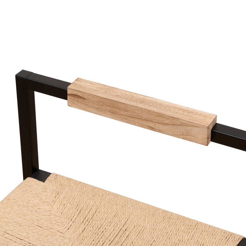 Ensemble de 2 tabourets de bar avec dossier en corde de papier tissé à hauteur de comptoir pour la cuisine et la maison