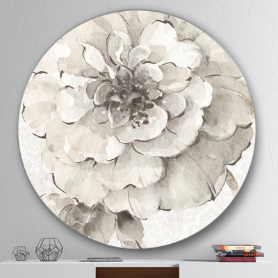 « indigold gris pivoines i », reproduction d’art sur cercle métallique
