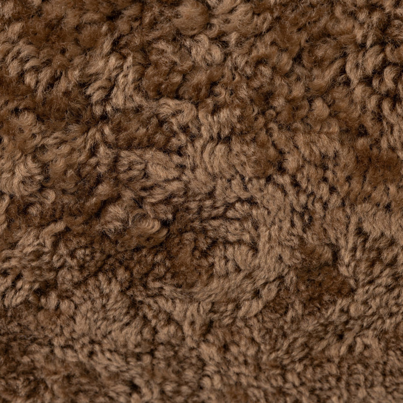 Bilbury Oval Ottoman-Taupe Shearling, Terra Brown Parawood, Amber Genuine Fur
