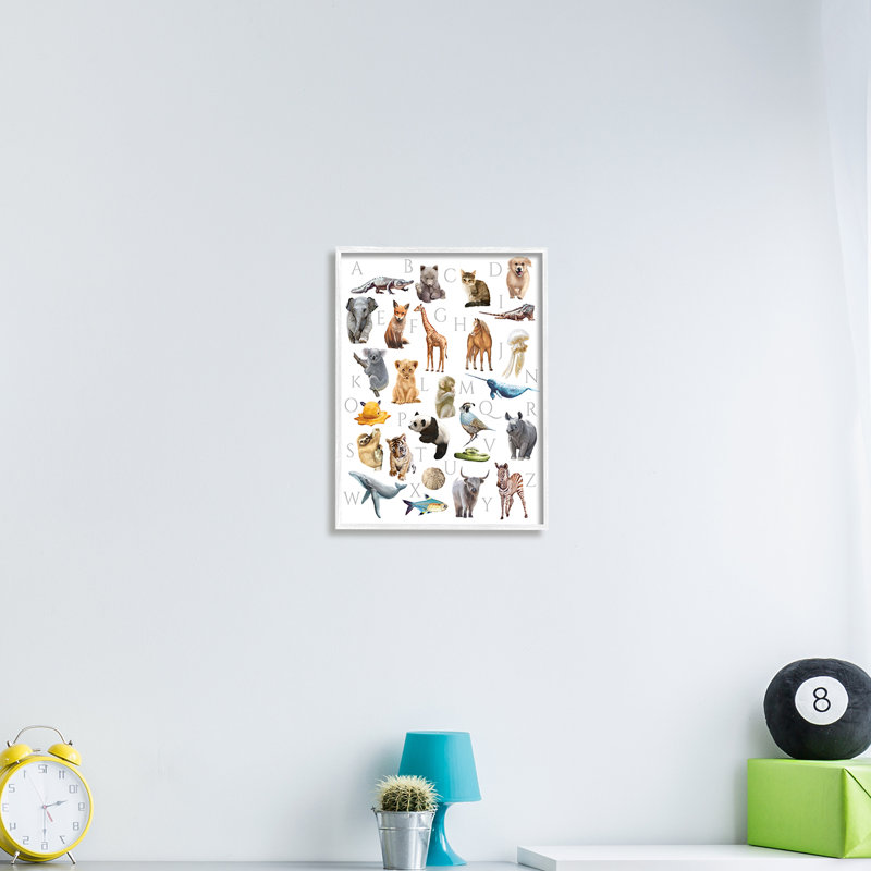 Animaux de l'alphabet traditionnel ABC - impression, H 14 po x l 11 po, Giclée encadrée blanc bord de mer