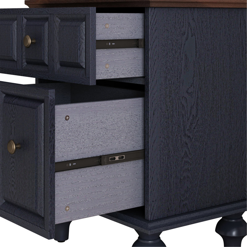 Table de chevet rétro avec 2 tiroirs, Bleu très foncé, Individuel