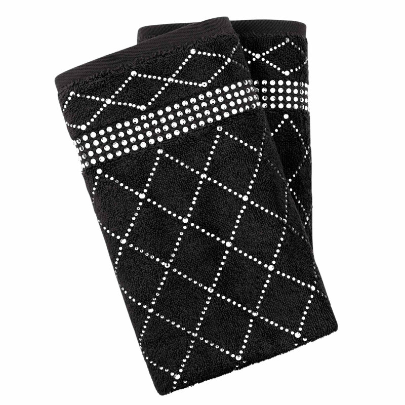 Sparkles Home Atlas Rhinestone Hand Towel Durable Cotton Terry | Glass Rhinestones | Washable, Black