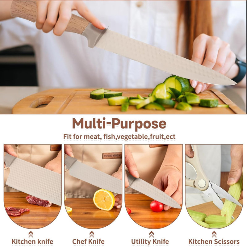 Ensemble de couteaux de cuisine 6 pièces avec bloc Kaki 
