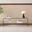 Console de télévision, meuble télé en verre transparent, meuble télé en verre trempé transparent