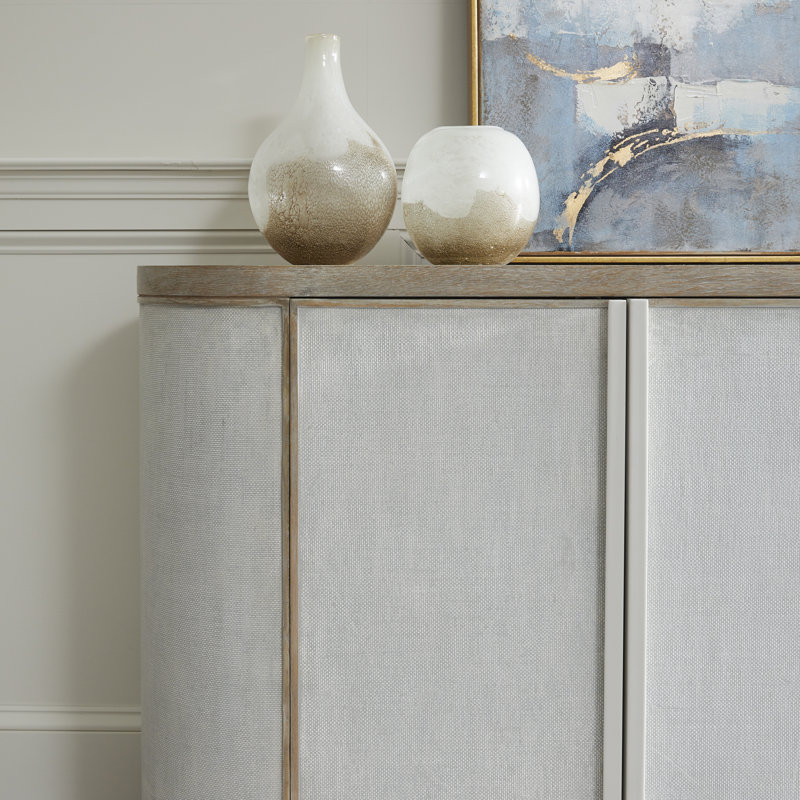 Light Natural 4-Door Linen Credenza with Adjustable Shelves