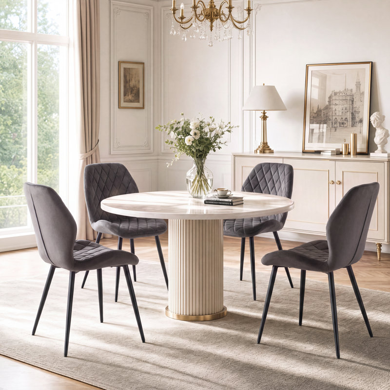 Norred Modern Velvet Dining Chair with Ergonomic Backrest, Set of 4, Grey