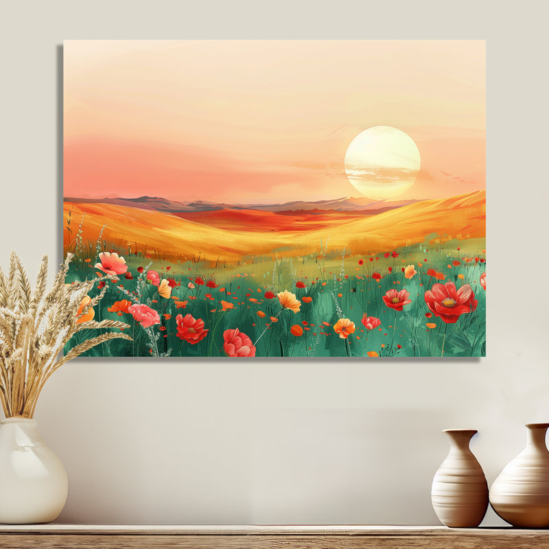 «Flower Meadows At Sunset II - Landscape Mountains», art mural, Sans cadre en métal, H 12 po x l 20 po x P 1 po