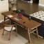 Bureau rectangulaire en bois massif brun noisette-2118642117