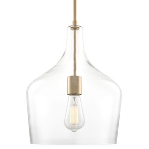 Everly Quinn Lucy 12" Modern Pendant Light + Clear Glass Vase Shade, Adjustable Hanging Height, Cool Brass Finish (2 boxes)