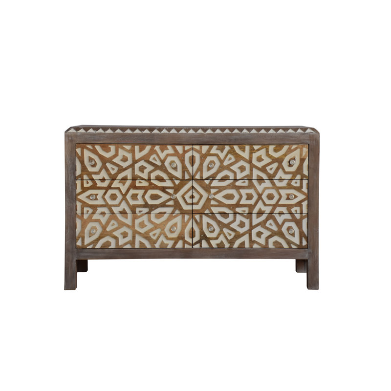 Commode décorative sculptée à la main Kingstowne, fabriquée en bois massif au fini brun, 47 x 18 x 30