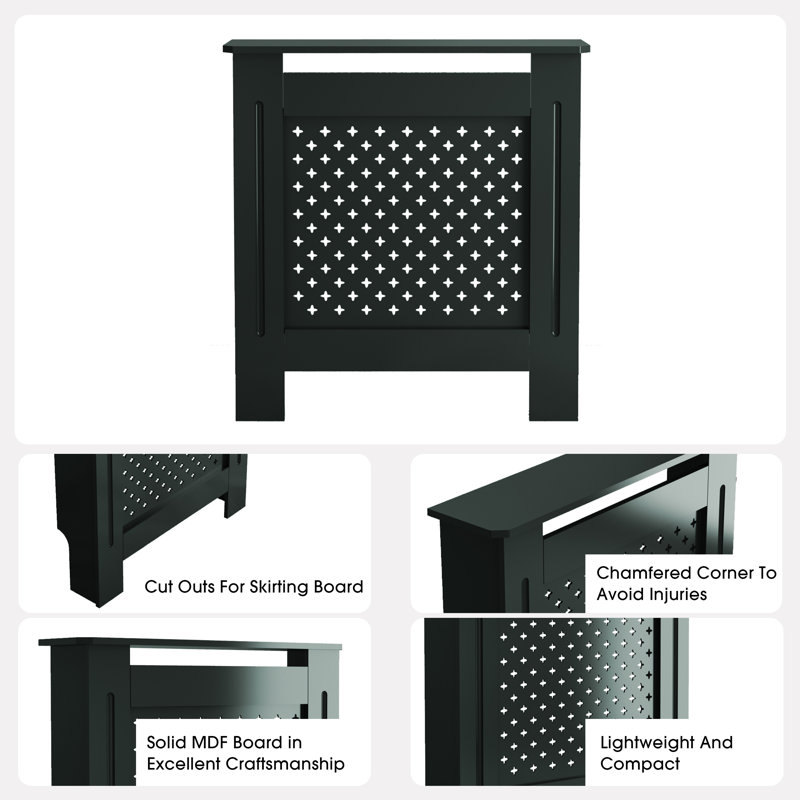 MDF Radiator Cover, Decorative Perforated Panel Heater Cabinet with Top Display Shelf, Easy to Assemble Home Heating Cover