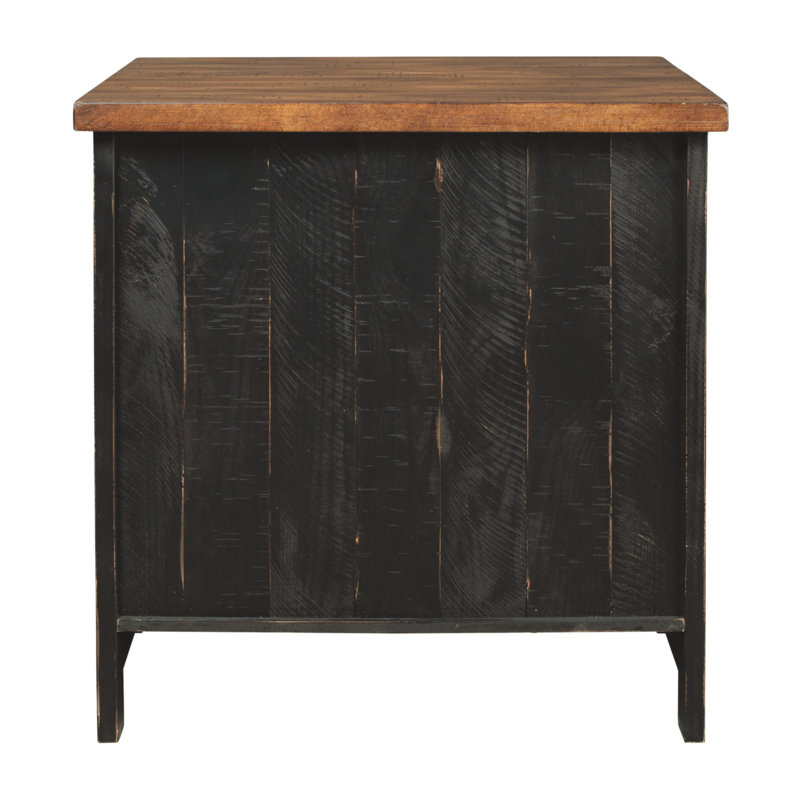 Valebeck Vintage Black and Brown Rectangular End Table with Interior Shelves