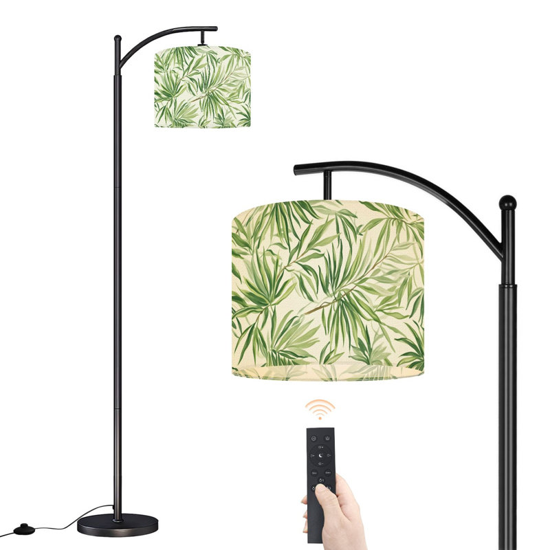 Lampe sur pied à arc avec abat-jour réglable Tropical Green Palm Leaves