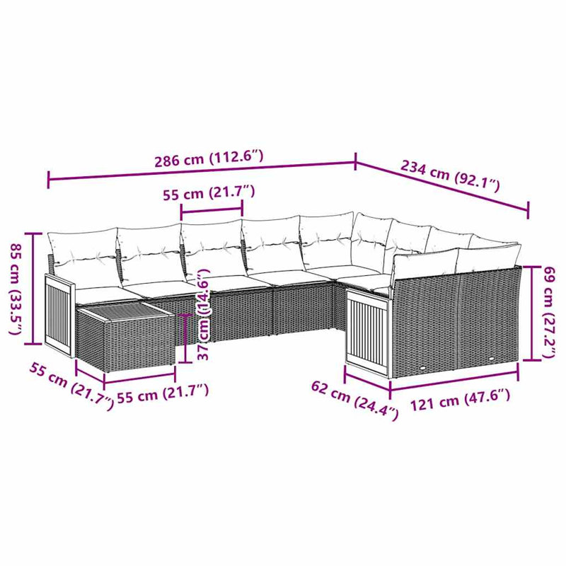 Grand canapé modulaire en rotin PE Vidaxl