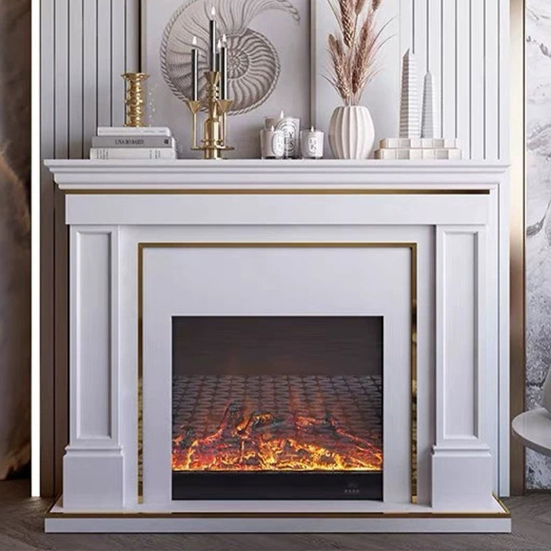 Foyer électrique blanc en bois massif, Blanc