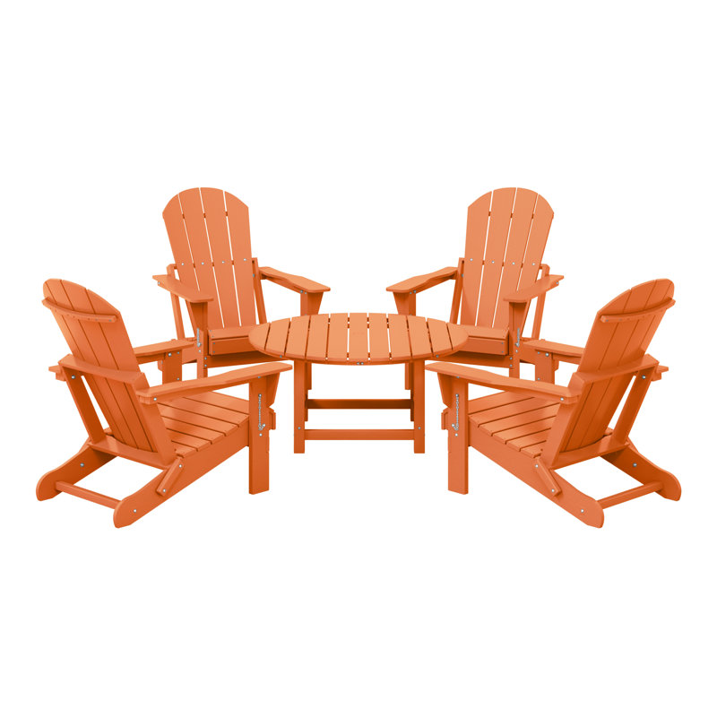 Laguna Outdoor 5-Piece Adirondack Chair With Round Coffee Table Conversation Set, Orange