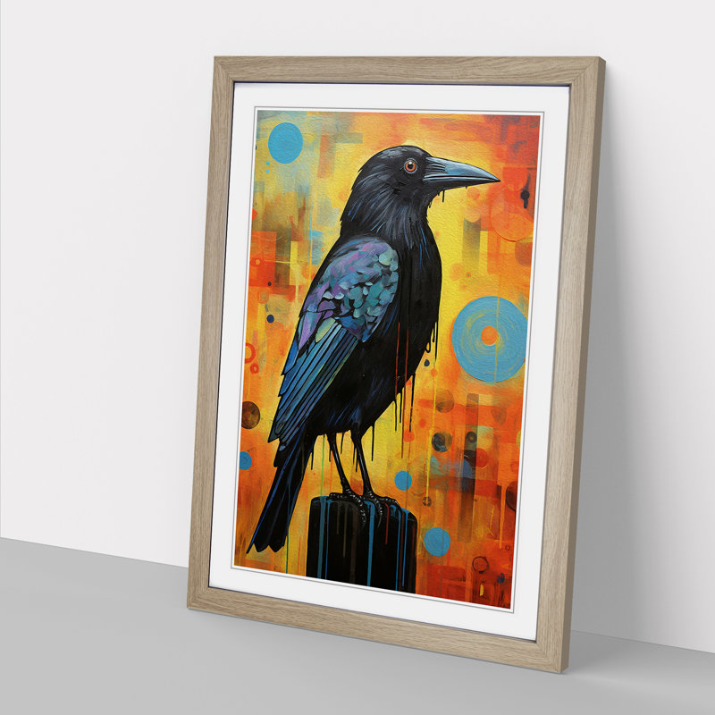 Crow Dadaism - Single Picture Frame Print on Wood, Oak Framed, 34cm H x 25cm W x 2cm D