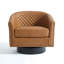 Petit fauteuil pivotant rembourré en similicuir et capitonné avec garniture cloutée-418076292