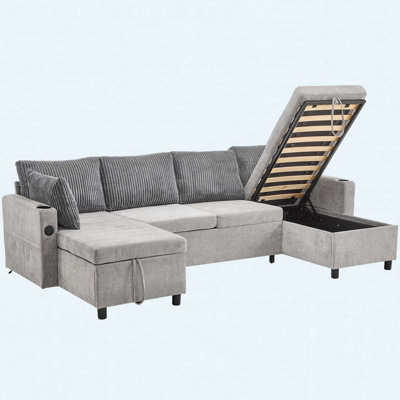 Canapé en chenille avec accoudoirs carrés, Gris