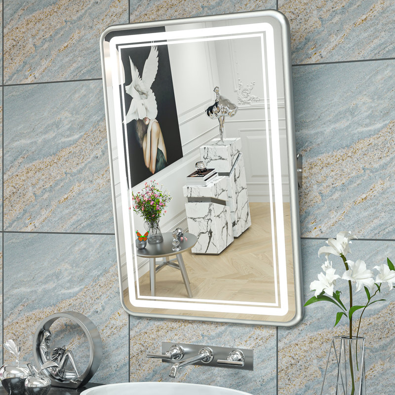 Miroir de salle de bain rectangulaire Demivion, 24 po x 36 po, Argent
