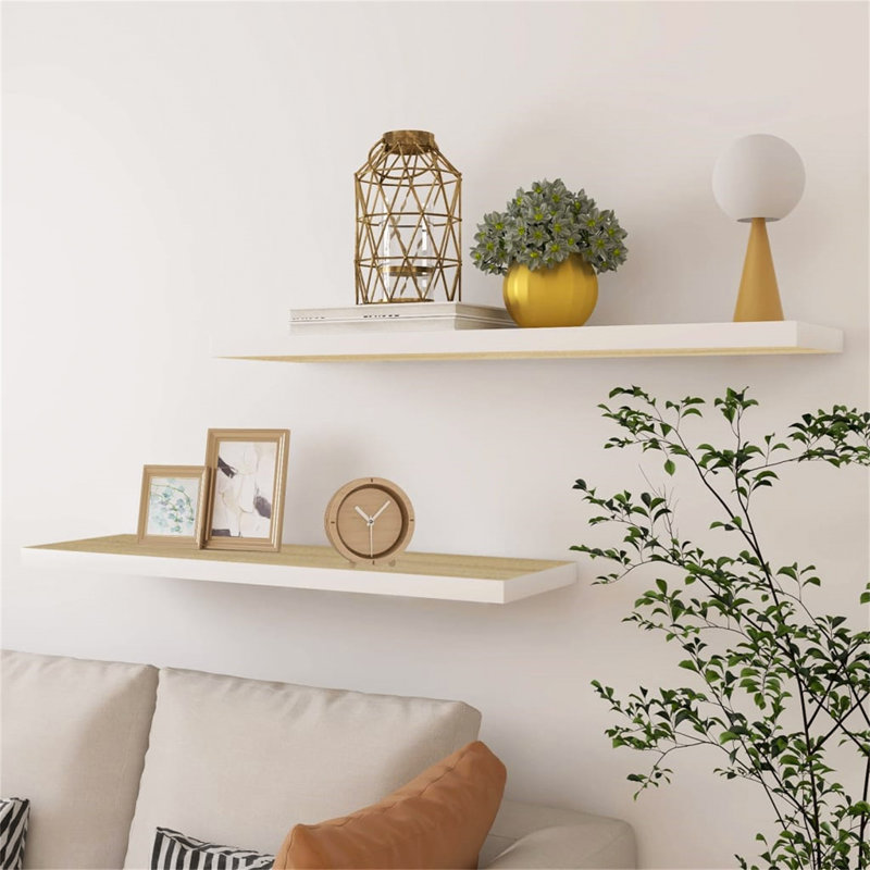 Bridgeville 2 Piece Floating Shelf, 3.8 cm H x 90 cm W x 23.5 cm D, Oak/White