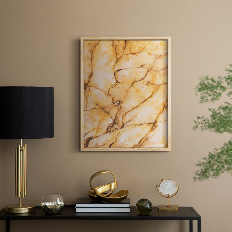 Marbre jaune I, reproduction encadrée - bois massif, H 11 po x l 9 po