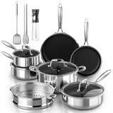 14 Pieces Stainless Steel Cookware Sets Rivetless Cookware with Cool-Grip Handles