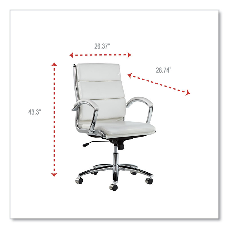 White Faux Leather Mid-Back Swivel Office Chair with Chrome Base