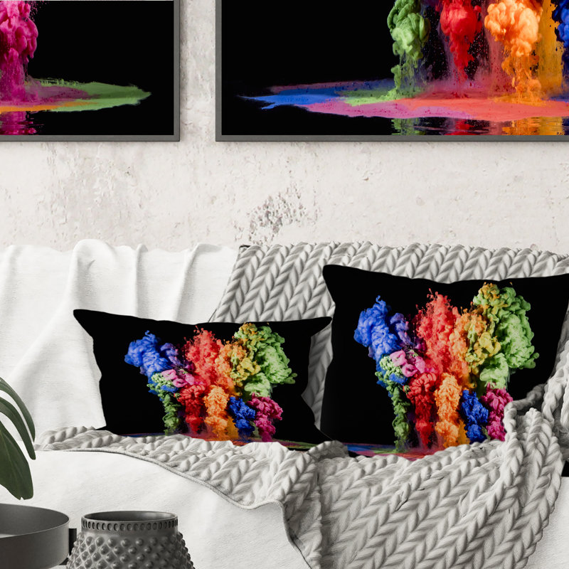 Coussin Rainbow Paint Drops, 16 po x 16 po