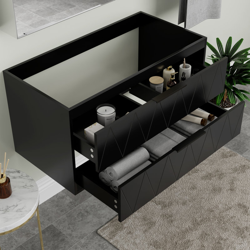 36" Modern Wall Mounted Bathroom Vanity Base Only without Sink Top, Soft-close Drawers, Eco-friendly Hand Paint, Black