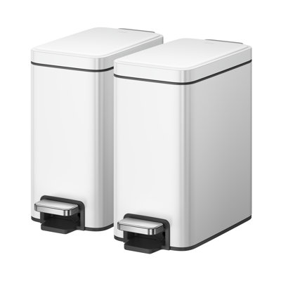 EKO 5L Genie Slim Step Trash Can Combo Matte White, 2-Pack