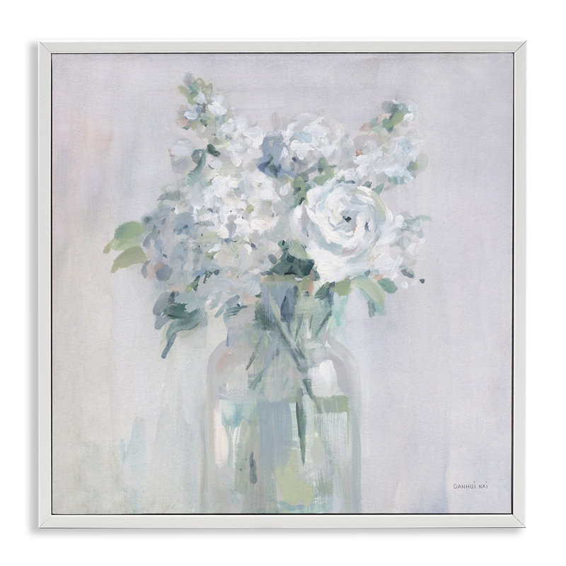 Bouquet abstrait blanc par Danhui Nai, H 12 po x l 12 po x P 1,5 po, Giclée encadrée blanc bord de mer