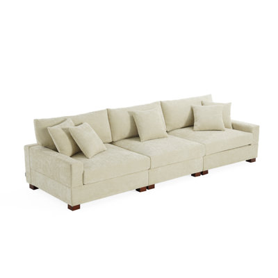 Upholstered Purple Corduroy Modular Chaise Lounge With Armrests & Throw Pillows