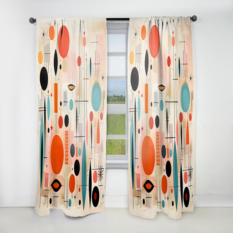Tomohiko - Rideau obscurcissant abstrait Mid-Century - 1 panneau, L 52 po x L 84 po