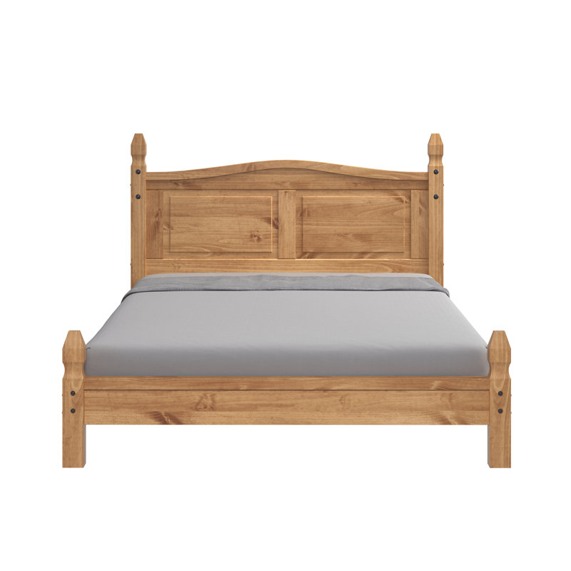 Alcott Hill Farmhouse Solid Wood Platform Bed Frame with Headboard, Rustic Pinewood Panel Bed with Chunky Sturdy Posts, No Box Spring Required
