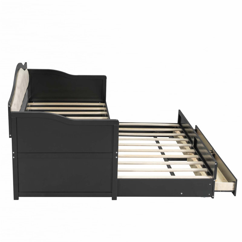 Lit de jour simple avec couchette, Noir