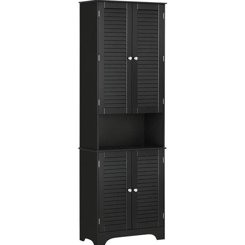 Black Freestanding Cabinet With 2 Cabinets,Tall Narrow Bathroom Storage Cabinet With Doors And Shelf Adjustability, Black