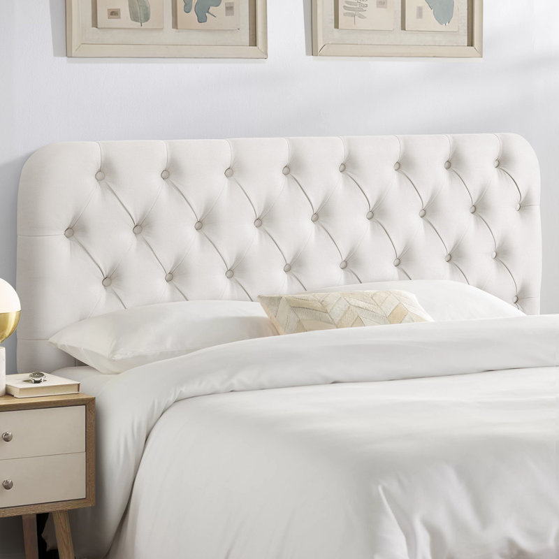 Button-tufted upholstered headboard with adjustable height, Crème, Grand