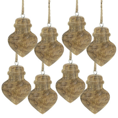 Ornements suspendus en bois D3.1x3.5 ", décorations suspendues pour arbre de Noël, présentoir des Fêtes, ensemble de 8
