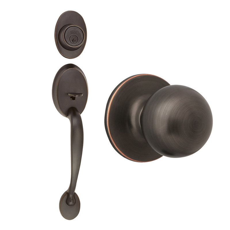 Ensemble de poignées avec pêne dormant cylindrique simple, bouton de porte et rosette, Bronze huilé