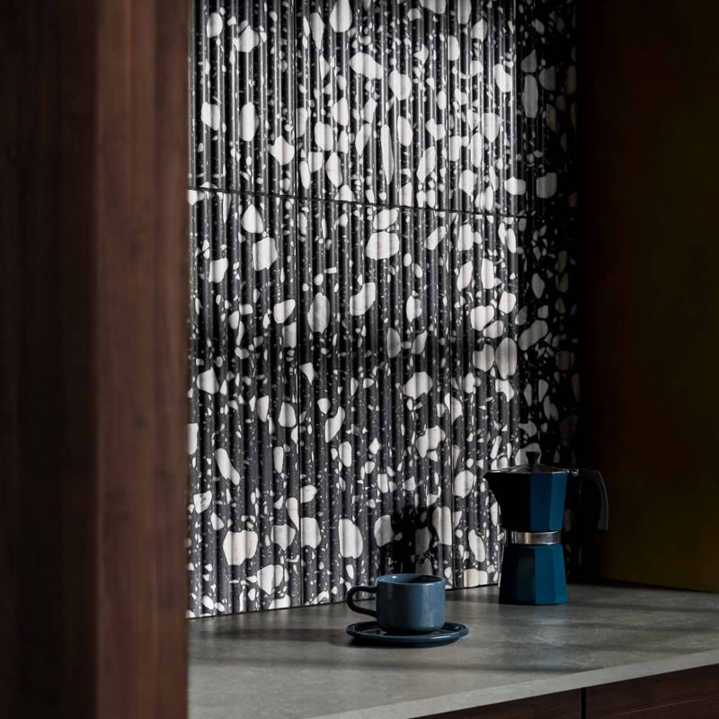 Terrazzo Italy Fluted Honed Terrazzo Tile, Sacra Nero Black/White